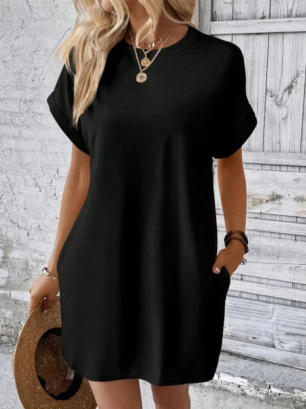 Vestito corto donna con tasche e maniche corte