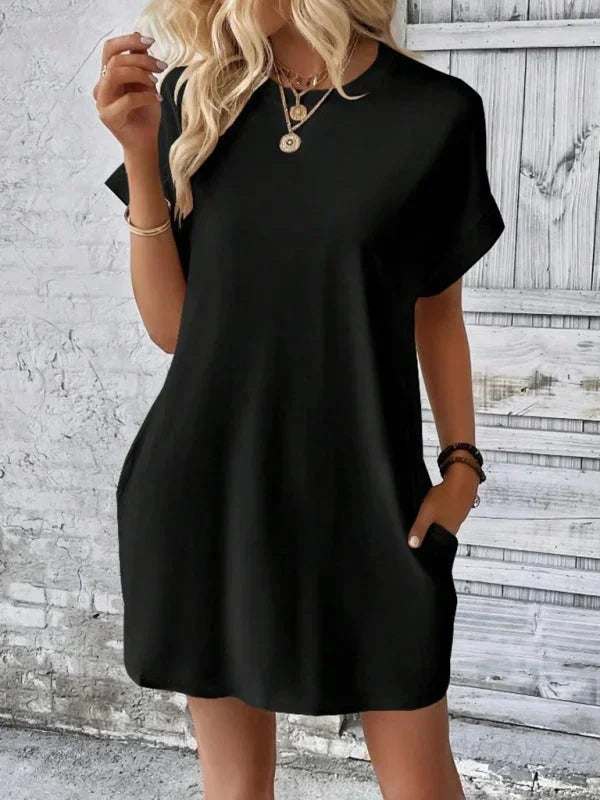 Vestito corto donna con tasche e maniche corte