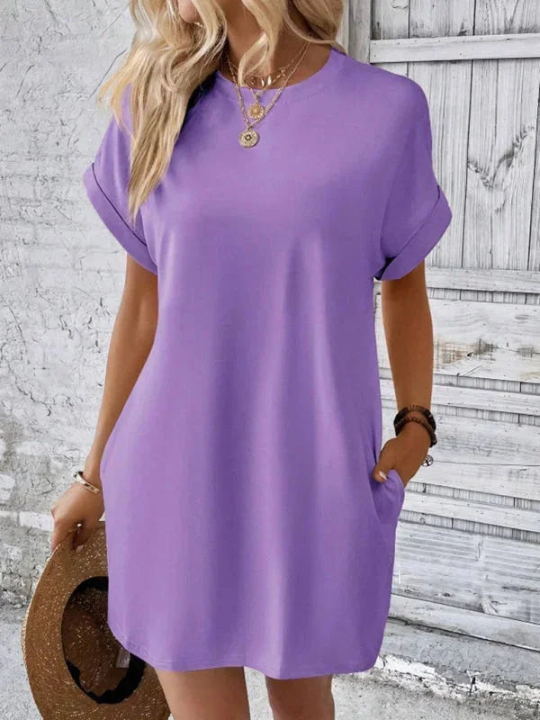 Vestito corto donna con tasche e maniche corte