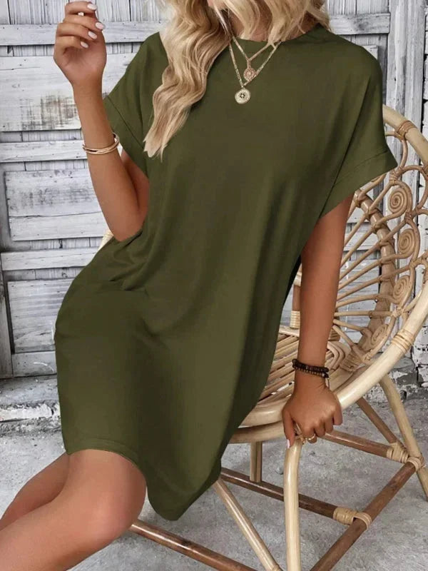 Vestito corto donna con tasche e maniche corte