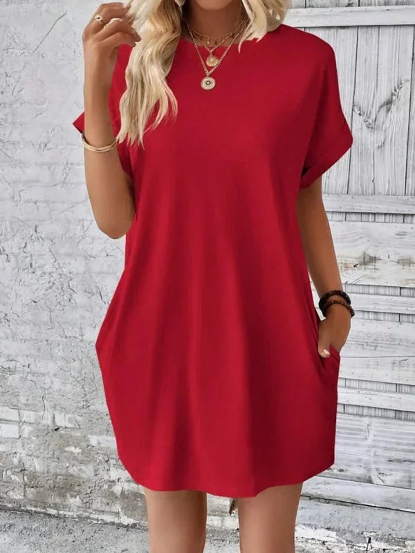 Vestito corto donna con tasche e maniche corte