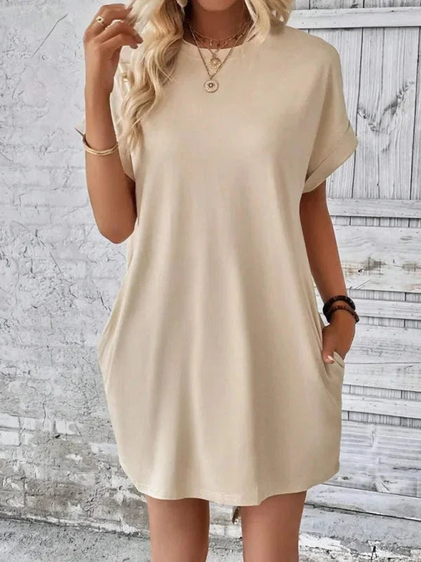 Vestito corto donna con tasche e maniche corte