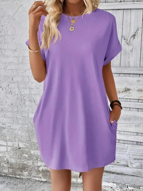 Vestito corto donna con tasche e maniche corte