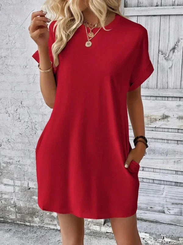 Vestito corto donna con tasche e maniche corte