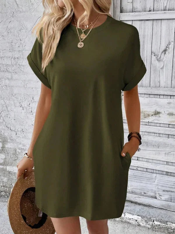 Vestito corto donna con tasche e maniche corte