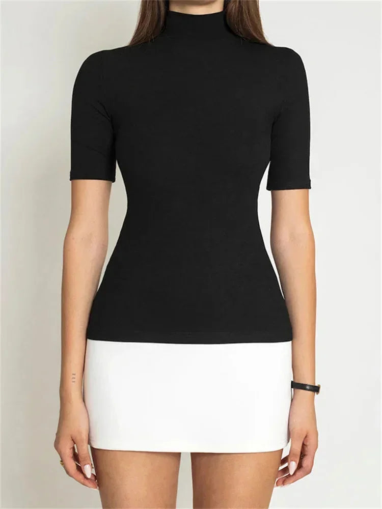 Vestito corto donna bicolore collo alto maniche corte