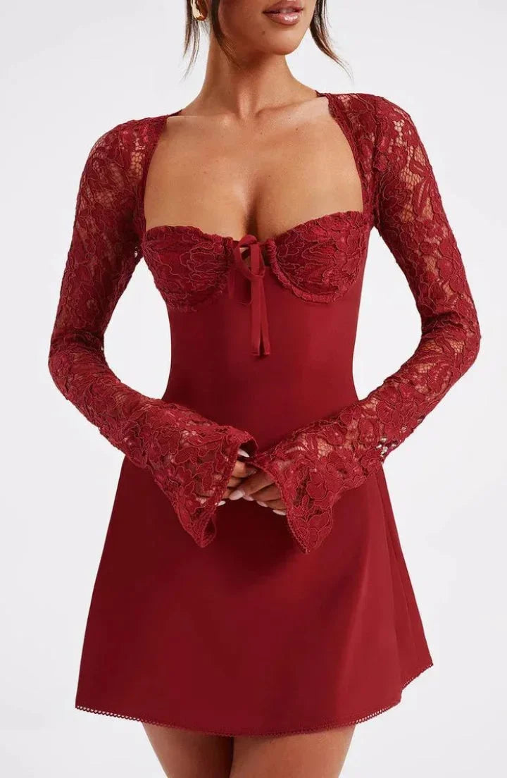 Vestito cocktail corto donna schiena nuda in pizzo