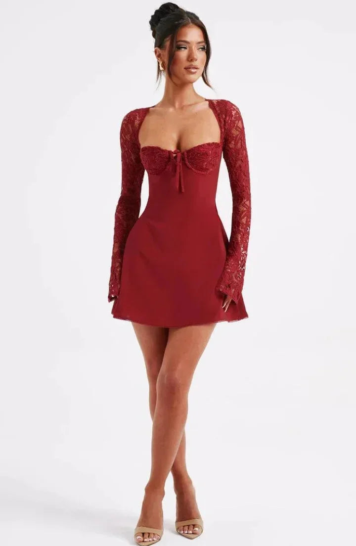 Vestito cocktail corto donna schiena nuda in pizzo