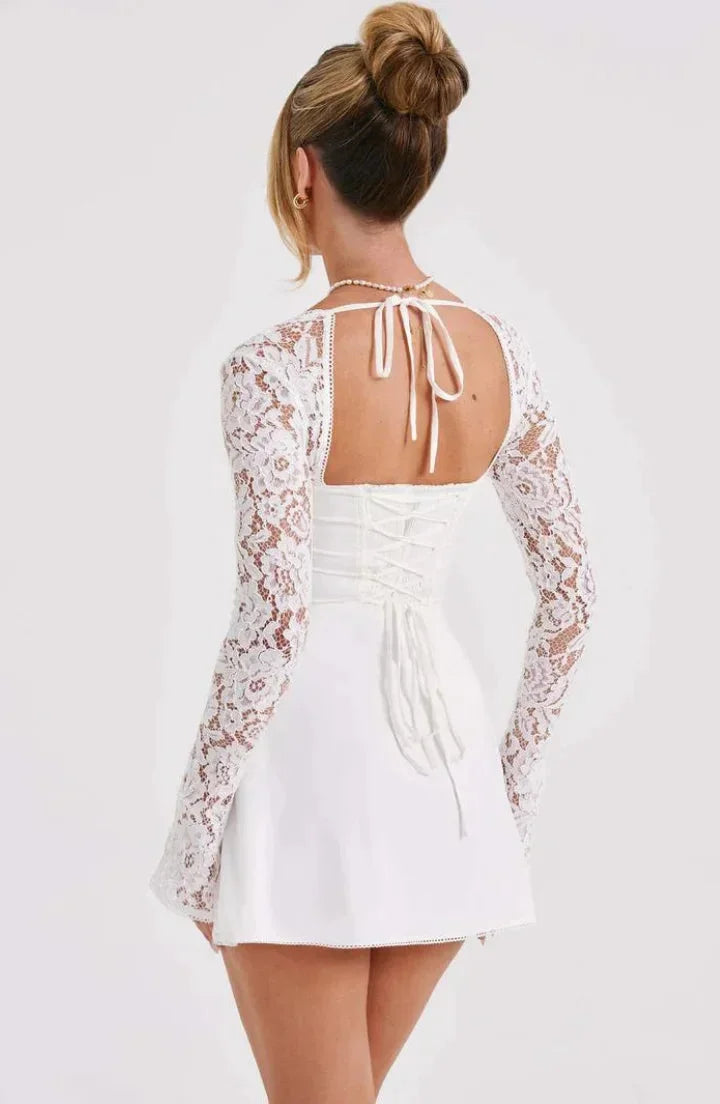 Vestito cocktail corto donna schiena nuda in pizzo