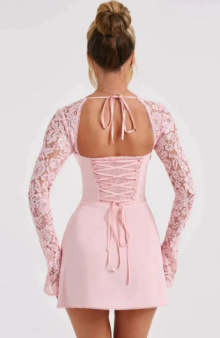 Vestito cocktail corto donna schiena nuda in pizzo