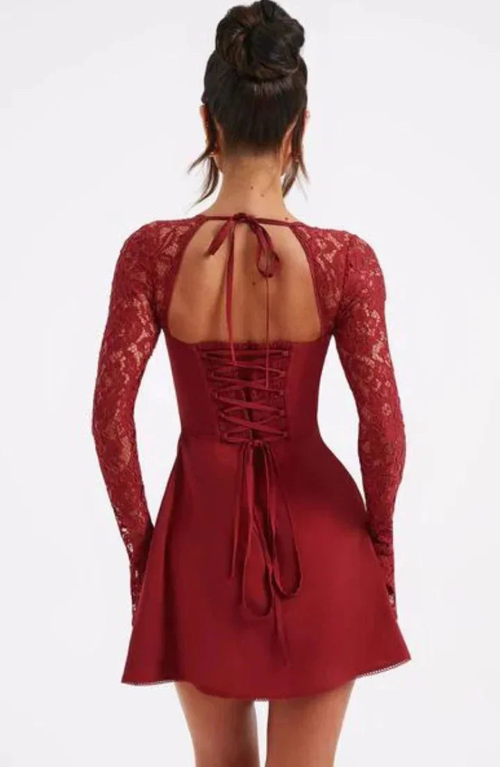 Vestito cocktail corto donna schiena nuda in pizzo