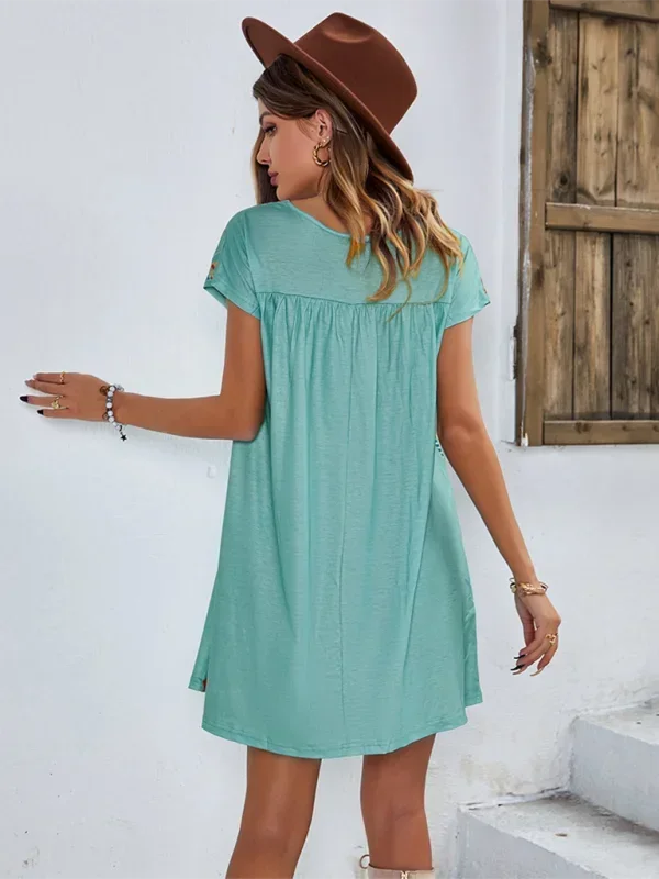 Vestito corto bohémien donna ricamato maniche corte estivo