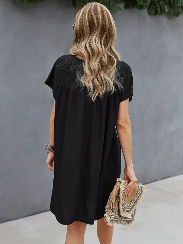 Vestito corto bohémien donna ricamato maniche corte estivo