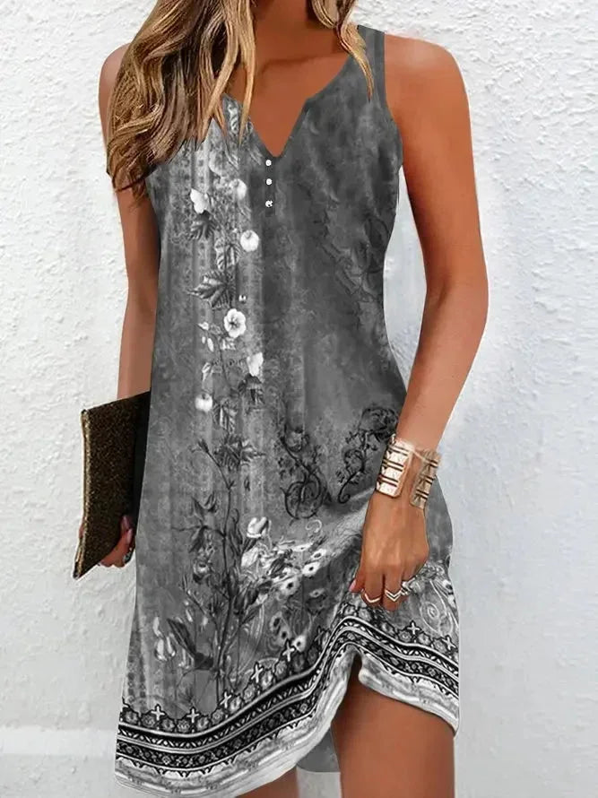 Vestito corto donna bohémien a fiori con scollo a V per l’estate