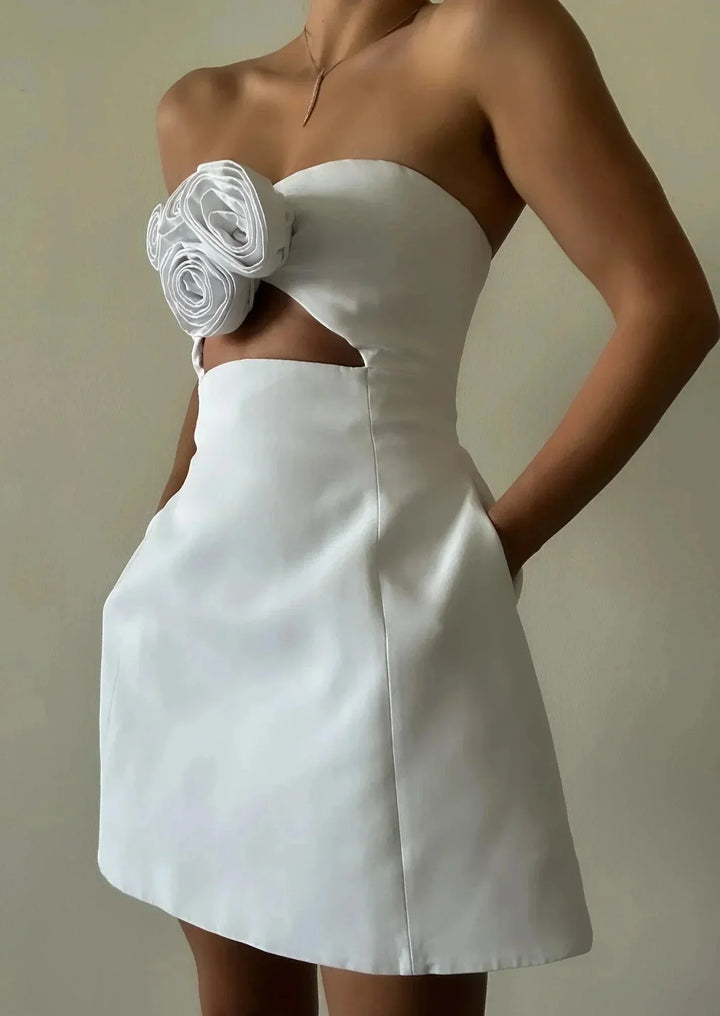 Vestito corto bustier donna con intaglio floreale da sera