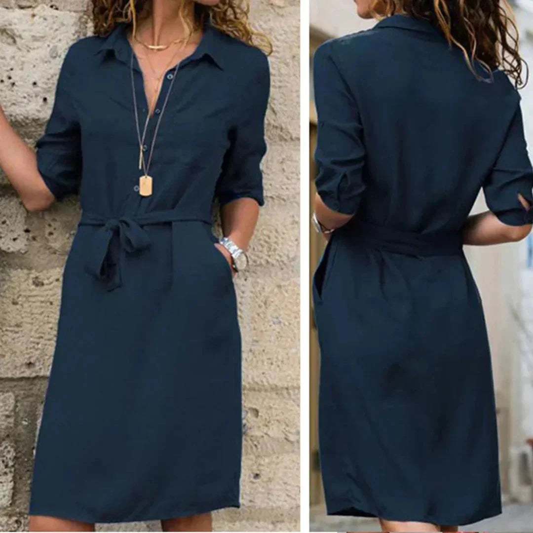 Vestito corto donna con cintura maniche corte stile camicia