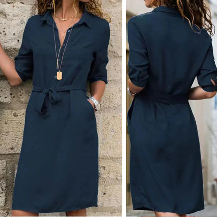 Vestito corto donna con cintura maniche corte stile camicia
