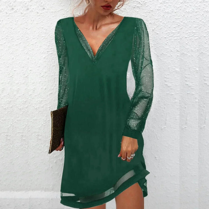 Vestito corto donna scollo a V maniche trasparenti da sera
