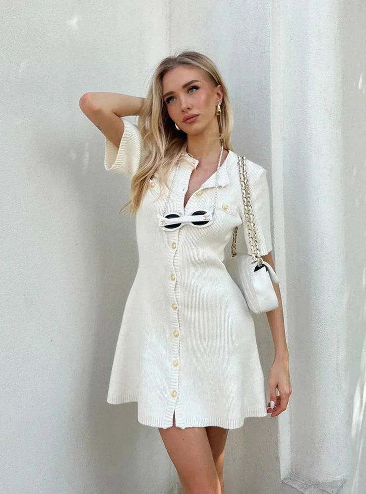 Vestito corto donna a costine con bottoni frontali