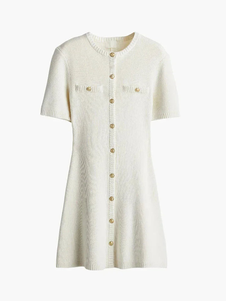 Vestito corto donna a costine con bottoni frontali