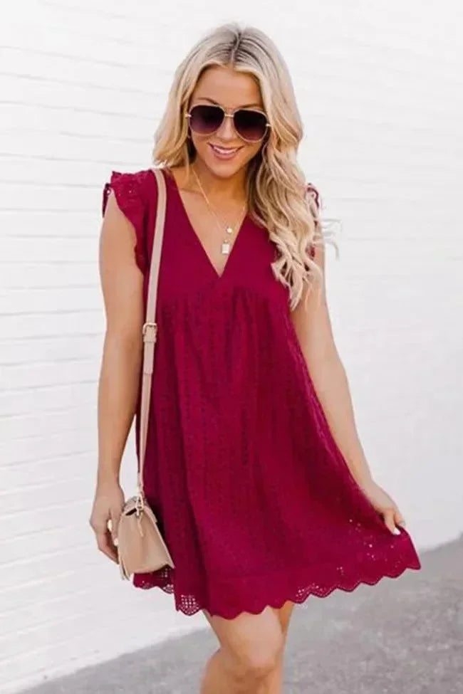 Vestito corto donna in pizzo scollo a V per l'estate