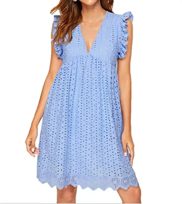 Vestito corto donna in pizzo scollo a V per l'estate