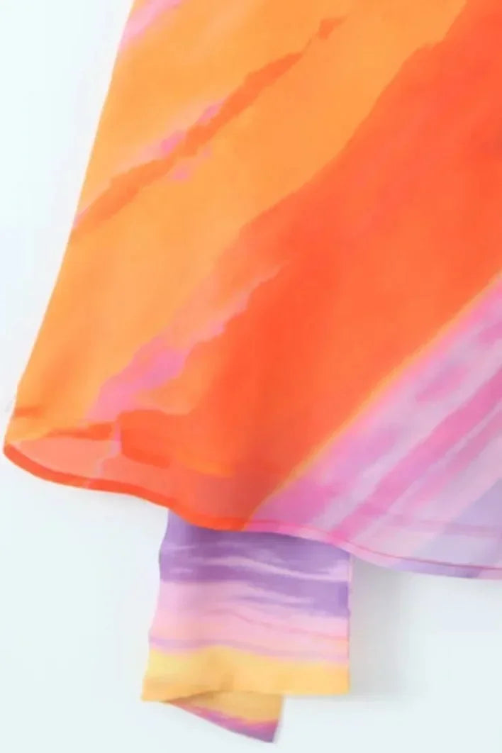 Vestito corto donna sfumato arancione collo all'americana asimmetrico