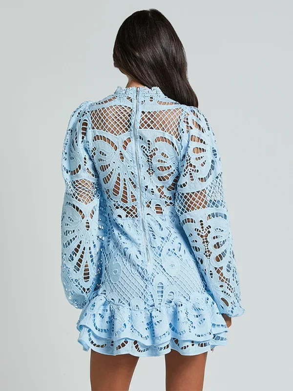 Vestito corto donna in pizzo elegante maniche lunghe da sera