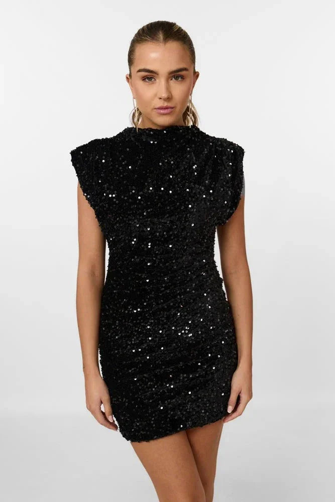 Vestito corto da donna con paillettes e spalline