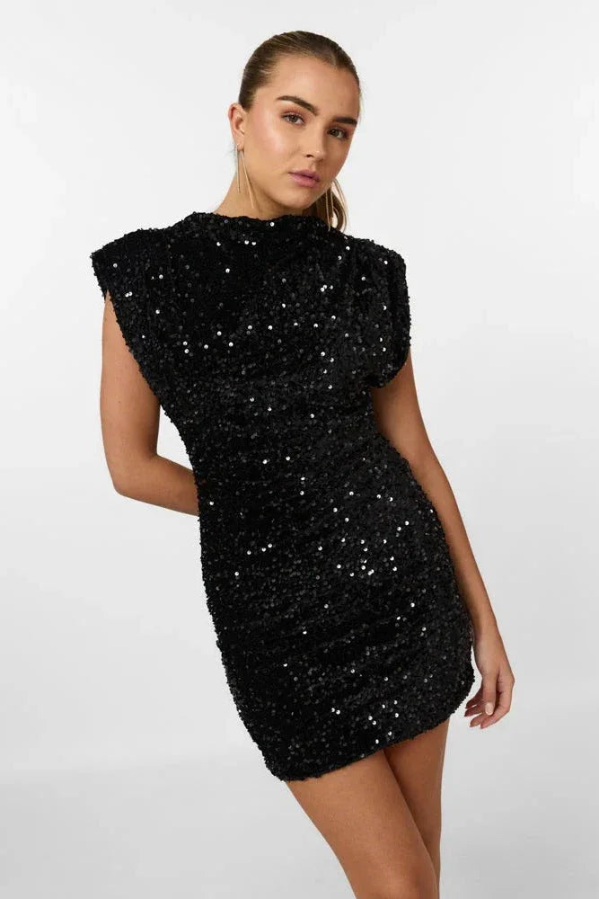 Vestito corto da donna con paillettes e spalline