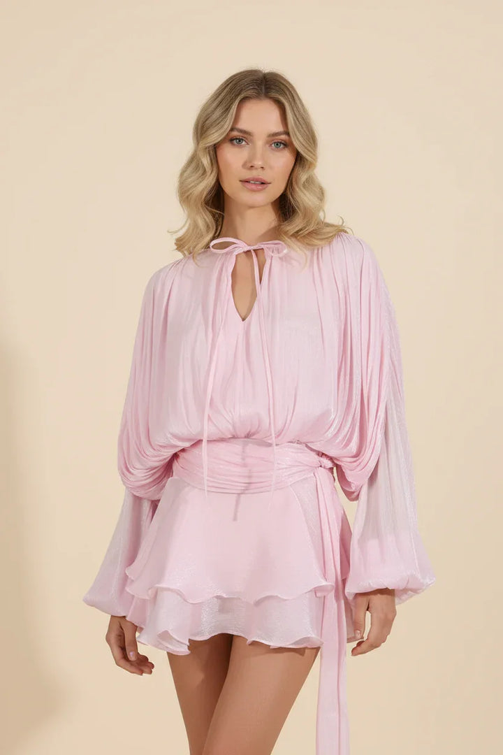 Vestito corto da donna con maniche a palloncino fluide