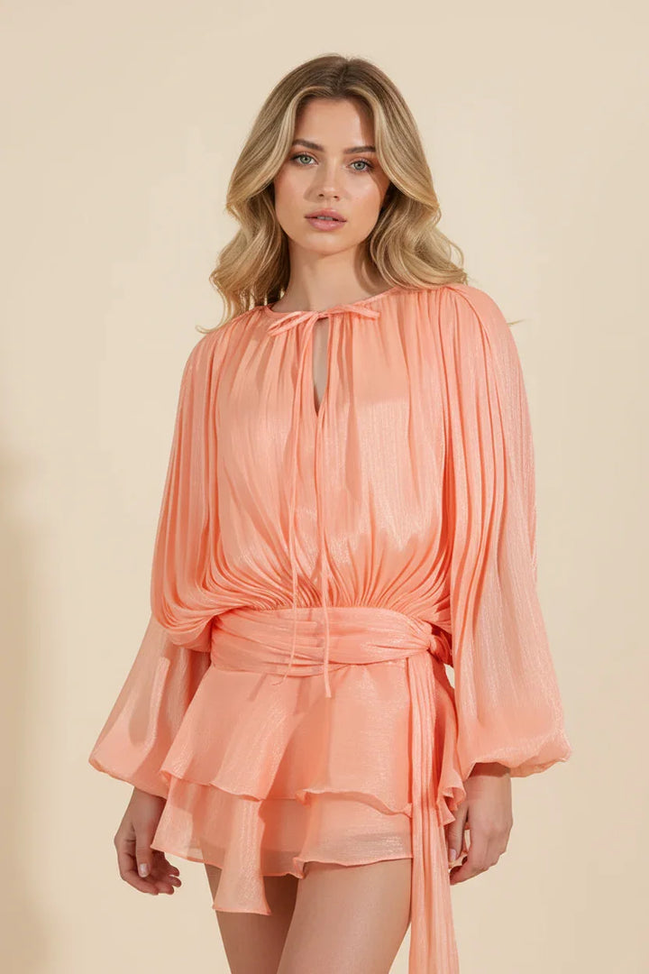 Vestito corto da donna con maniche a palloncino fluide