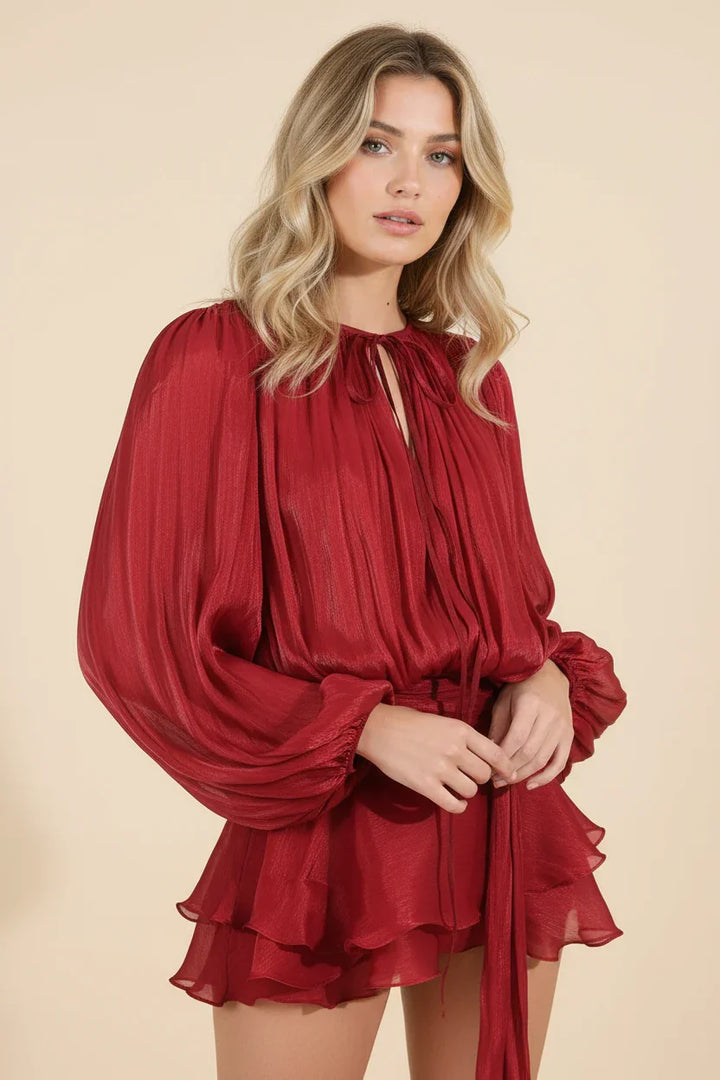 Vestito corto da donna con maniche a palloncino fluide