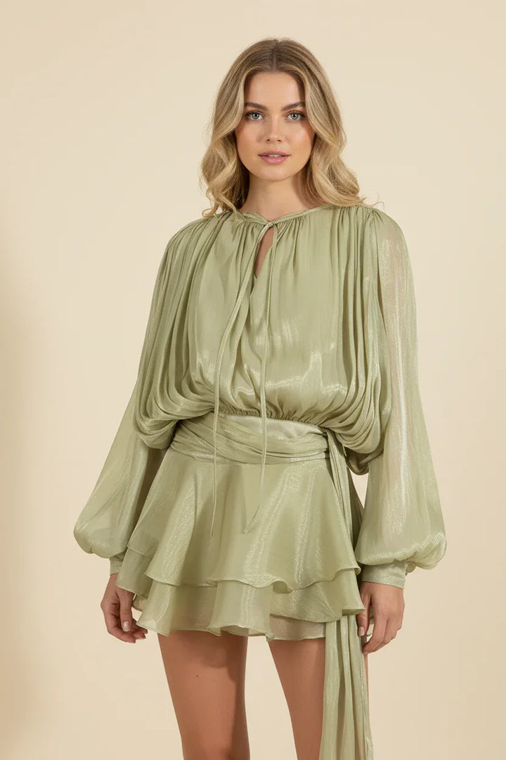 Vestito corto da donna con maniche a palloncino fluide