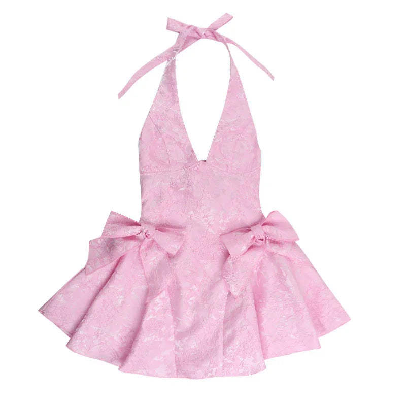 Vestito corto da donna rosa con bretelle