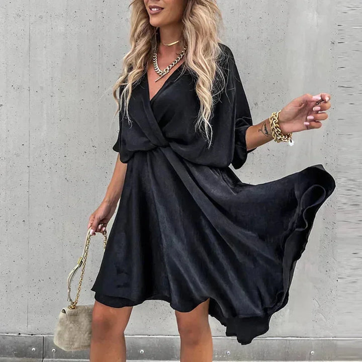 Vestito corto donna fluido scollo a V incrociato estivo