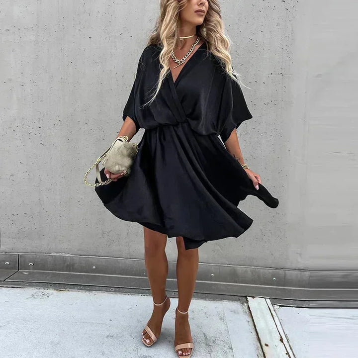 Vestito corto donna fluido scollo a V incrociato estivo