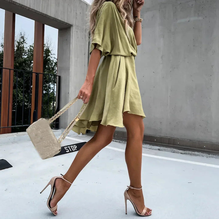 Vestito corto donna fluido scollo a V incrociato estivo