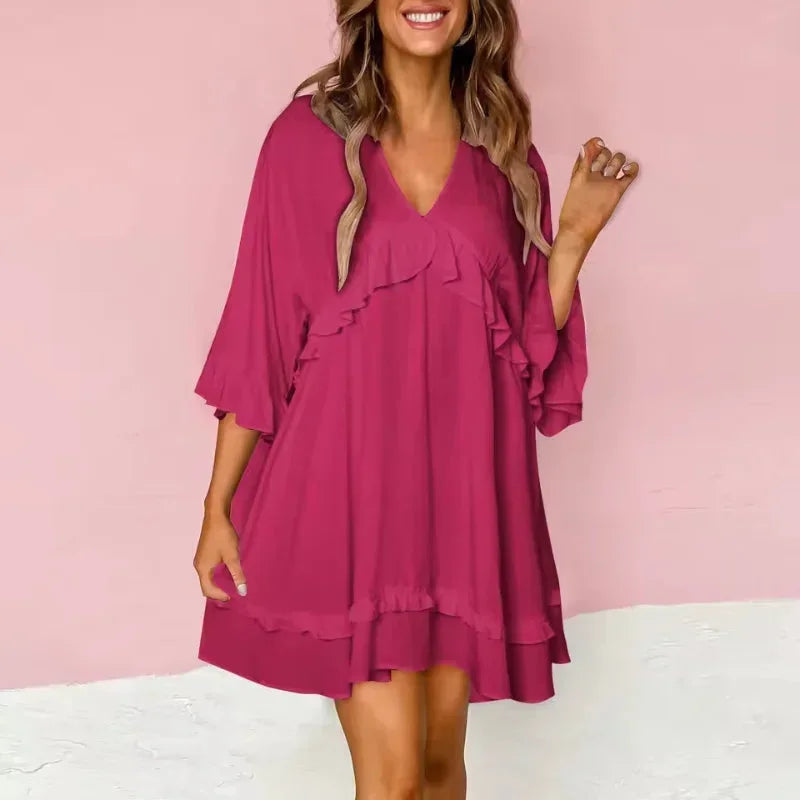 Vestito corto donna fluido scollo a V maniche ampie