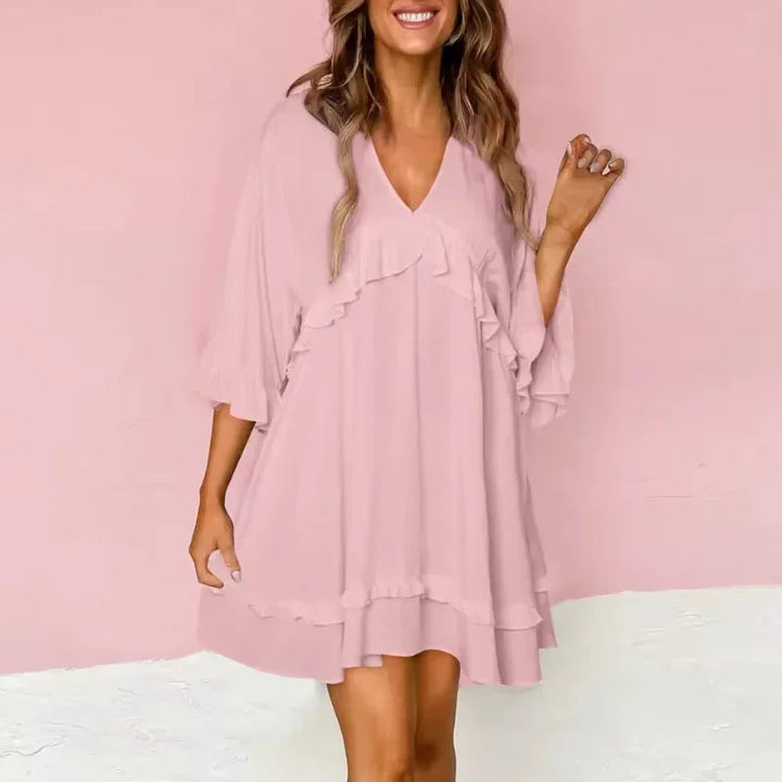 Vestito corto donna fluido scollo a V maniche ampie