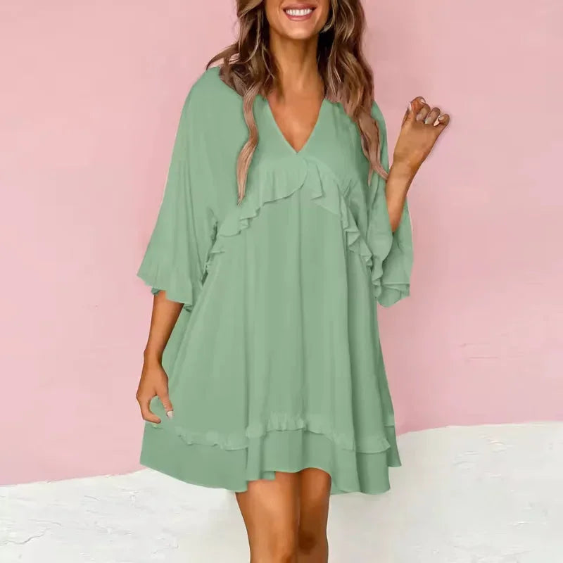 Vestito corto donna fluido scollo a V maniche ampie