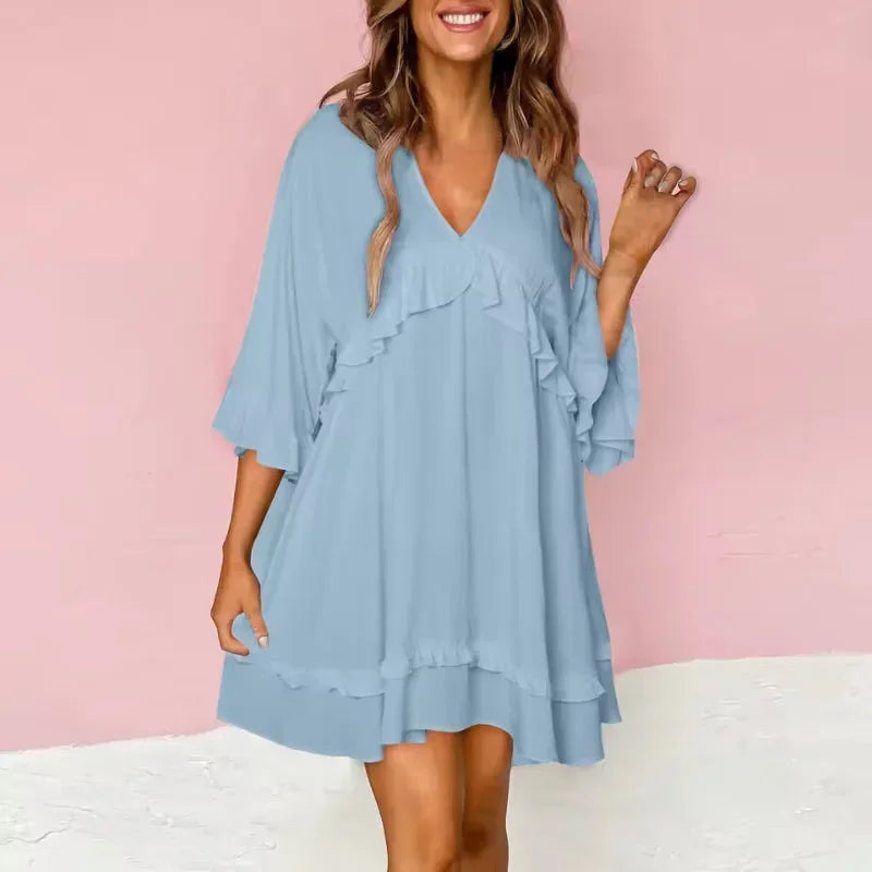 Vestito corto donna fluido scollo a V maniche ampie