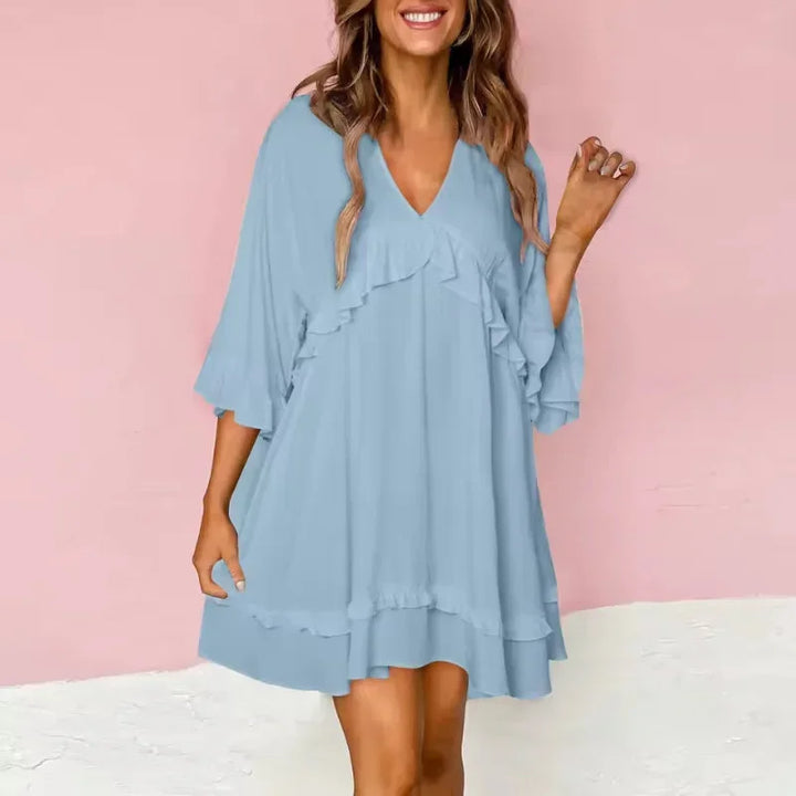 Vestito corto donna fluido scollo a V maniche ampie