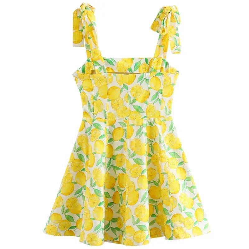 Vestito corto donna stampa limone giallo estivo da spiaggia