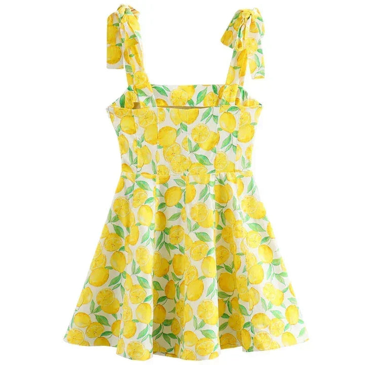 Vestito corto donna stampa limone giallo estivo da spiaggia