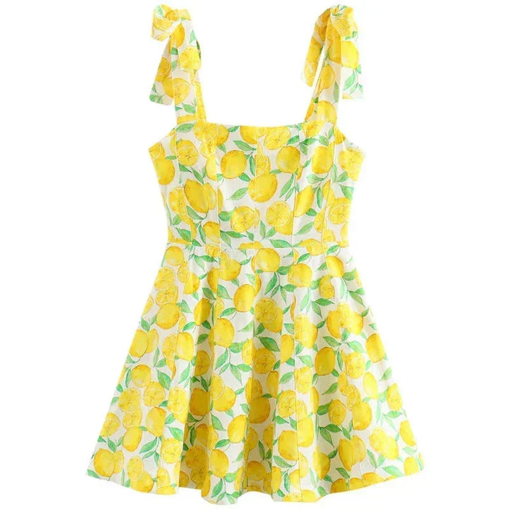 Vestito corto donna stampa limone giallo estivo da spiaggia