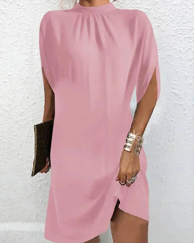 Vestito corto donna da sera maniche pipistrello collo plissé
