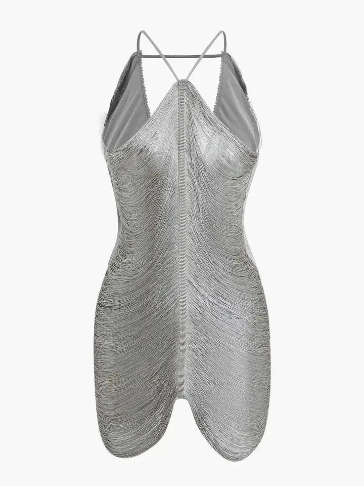 Vestito corto donna metallizzato asimmetrico schiena nuda da sera