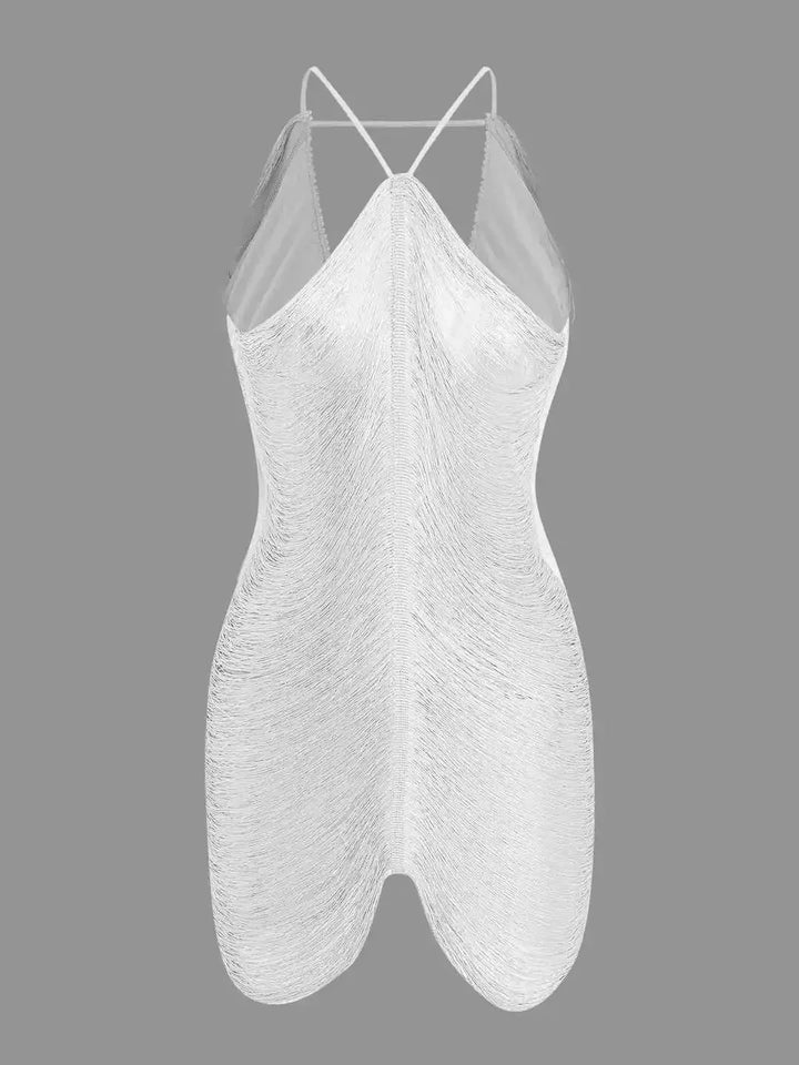 Vestito corto donna metallizzato asimmetrico schiena nuda da sera