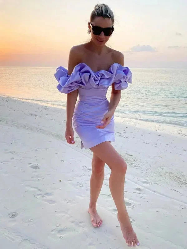 Vestito corto donna Spalle scoperte con volant da sera
